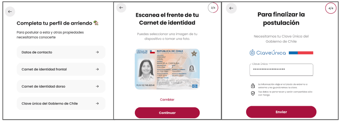 Final product: tenant onboarding with national ID scan and Clave Única government API integration