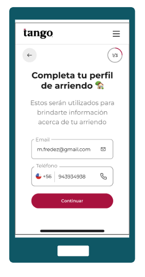 Onboarding flow — step 1, contact details before document verification